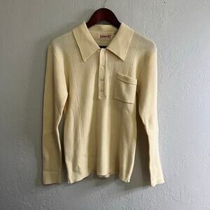 Vintage Mervyns Sweater Mens M Striped Knit Polo 70s Beige Cream Brown‎ Cosby